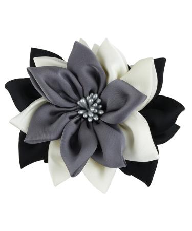 Merdia Jaw Hair Claw Clip for Women with Sharp leaves Flower Mix Color(Black white and grey)
