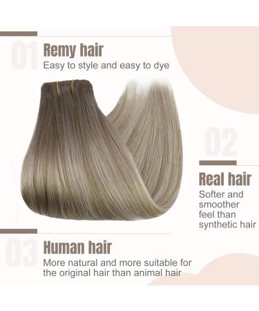 Buy FSHINE Real Hair Clip-In Extensions 50cm 20 Inch - Walnut Brown to Ash Brown & Bleach Blonde - 120g 7 Pieces #19/8/60 - Buy Online on GoSupps.com