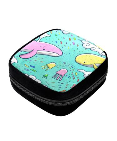 GIAPB Period Bag Sanitary Napkin Storage Bag Pad Holder for Period Makeup Pouch Whales and Fish Color4011