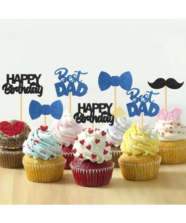 MonMon & Craft Birthday Dad Cupcake Toppers/Best Dad Ever Cupcake Toppers/Father's Day Party Cupcake Decorations - Happy Birthday Dad Cupcake Toppers Glitter 24 Pcs - Buy Online on GoSupps.com