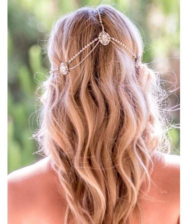 Xerling Clear Rhinestones Gold Head Chain for Women - Bridal Festival Hair Accessories - Buy Online on GoSupps.com