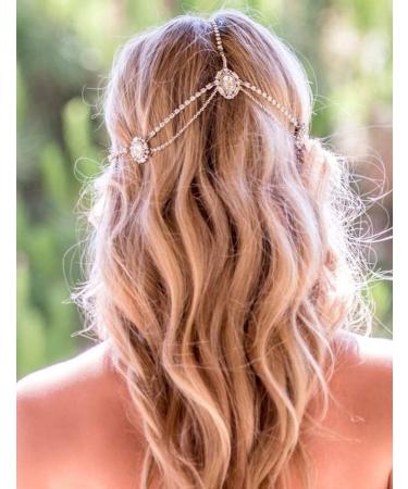 Missgrace Women's Dainty Bohemian Rhinestone Head Chain Hair Accessory - Gold | For Bridal and Girls - Buy Online on GoSupps.com
