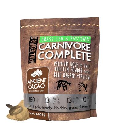 PaleoPro Carnivore Complete (Ancient Cacao) Pastured & Cage-Free Protein, Grass-Fed Beef Tallow, Beef Organs | No Sugar, Soy, Grains or Net Carbs | Gluten Free. Paleo & Keto Macros (15 Servings)