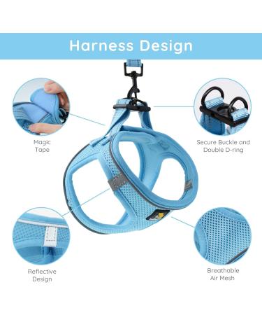 Buy Bella & Pal Dog Harness for Small Dogs with Leash | Breathable Reflective Design | Air Mesh Step-in Dishes for Puppies & Cats | Sky Blue XS (30-35cm) - Buy Online on GoSupps.com