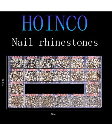 HOINCO Nail Art Rhinestones Kit - 3100pcs 3D Mix Crystals for Nails | Special-Shaped Diamonds in Champagne | Rhinestone Box & Drill Pen Included - Buy Online on GoSupps.com