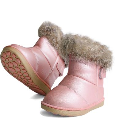 MINBEI Baby Girls Soft Leather Winter Snow Boots Waterproof - Toddler Girls Pink White Rose Gold Brown 11 UK Child S411 - Buy Online on GoSupps.com