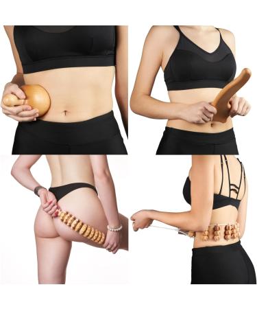 Bictive 4 in 1 Maderotherapy Set - Anti-Cellulite Massage Lymphatic Drainage Wood Rollers & Bag | Boost Body Wellness - Buy Online on GoSupps.com