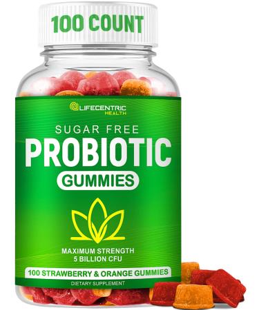 Probiotic Gummies for Adults and Kids Max Strength 5 Billion CFU | Organic Sugar Free Gummies for Digestive Health | 100 Count Vegan Gluten Free Chewable Probiotics Gummies for Men Women and Children