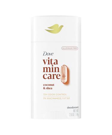 Dove VitaminCare+ Aluminum Free Deodorant Stick for 72H Odor Protection Coconut & Shea Breathable Deodorant for Women 2.6 oz Coconut + Shea 2.6 Ounce (Pack of 1)