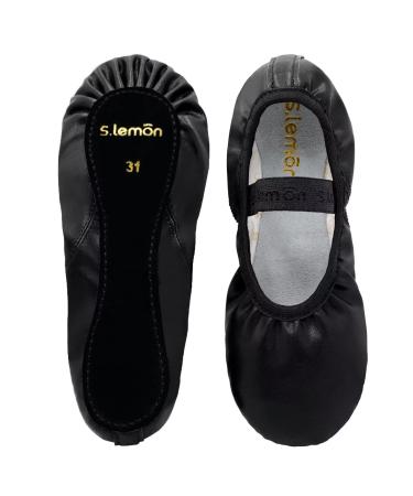 s.lemon girls leather ballet shoes children full sole ballet shoes 36 EU black