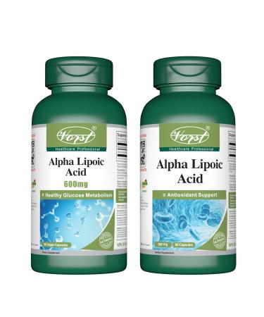 VORST Alpha Lipoic Acid 600mg 90 Vegan Capsules & Alpha Lipoic Acid 300mg 90 Capsules | Antioxidants | (Combo Bundles 2 Bottles)