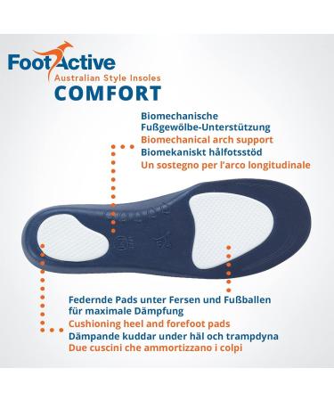 Footactive Comfort Insoles | Orthopedic Support for Heels Feet Knees & Back | Relief from Foot Pain | Blue Size 35-38 (XS) - Buy Online on GoSupps.com