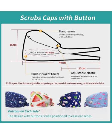 VIAOLI Adjustable Turban Cap with Buttons - Cute Printed Beauty Spa Hat for Pet Shop Uniform - Pack of 8 - Buy Online on GoSupps.com
