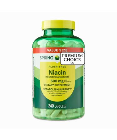 Spring Valley Niacin 500mg - Flush Free - 240 Capsules - Value Size - Includes Sticker