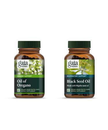 Gaia Herbs Oil of Oregano - Immune and Antioxidant Support Supplement - 60 Vegan Liquid Phyto-Capsules & Black Seed Oil - Lung Respiratory and Antioxidant Support - 60 Vegan Liquid Phyto-Capsules (2