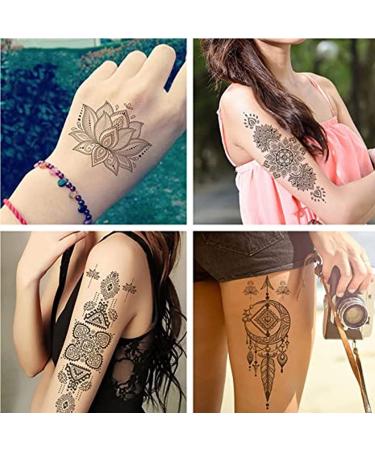 6 Sheets Black Henna Temporary Tattoo Stickers - Waterproof Sexy Fake Tattoos for Women - DIY Body Art Decoration in Black - Buy Online on GoSupps.com