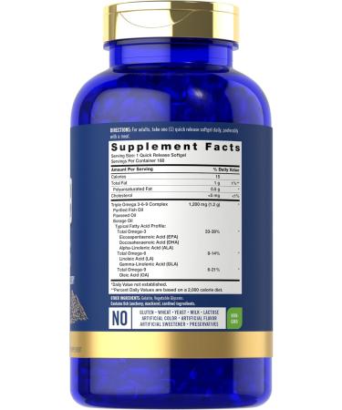 Carlyle Omega 3-6-9 1200mg Softgels | Triple Omega Fish Flaxseed & Borage Oil Supplement | Non-GMO & Gluten Free | 180 Capsules for Heart & Joint Health - Buy Online on GoSupps.com