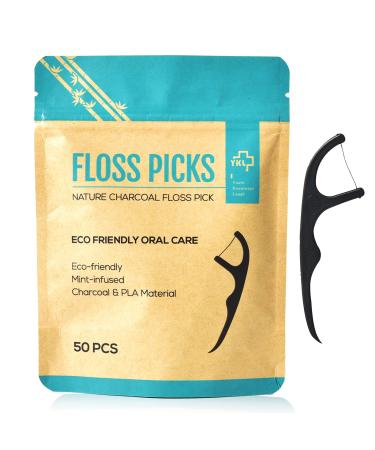 Dental Floss Sticks Floss Picks Dental Floss Toothpick Mint Natural Eco-Friendly Vegan Sustainable Dental Floss Teeth Stick(50 Picks) 50 Count (Pack of 1)