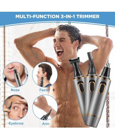 2023 Professional Upgrade Rechargeable Nose Hair Trimmer for Men - Painless Dual Edge Blades, IPX7 Waterproof in Grey Gold - Buy Online on GoSupps.com