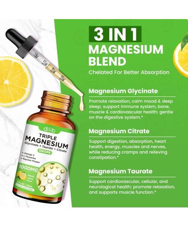 Magnesium Glycinate Liquid Drops with Taurate Citrate - Mangesium Supplement for Sleep Stress Relief Bone Muscle - 2 Fl Oz Vegan Lemon Flavor - Buy Online on GoSupps.com