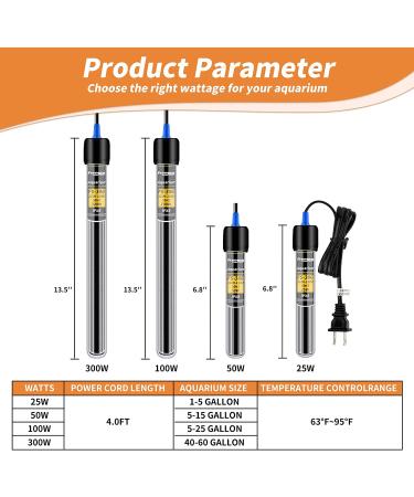 FREESEA 25W Aquarium Fish Tank Heater - Submersible, Adjustable Thermostat for Betta & Turtle - Ideal for Under 75 Gallon Tanks - Buy Online on GoSupps.com