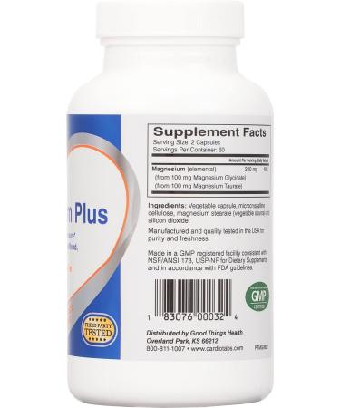 Cardiotabs Magnesium Plus - 200mg Magnesium Glycinate & Taurate Capsules - Blood Pressure, Heart, Brain, Sleep & Mood Support - 120ct - Buy Online on GoSupps.com