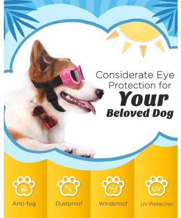 Lewondr Sunglasses for Dogs - UV Protection Windproof & Waterproof Glasses with Adjustable Band for Small Dogs - Pink - Buy Online on GoSupps.com