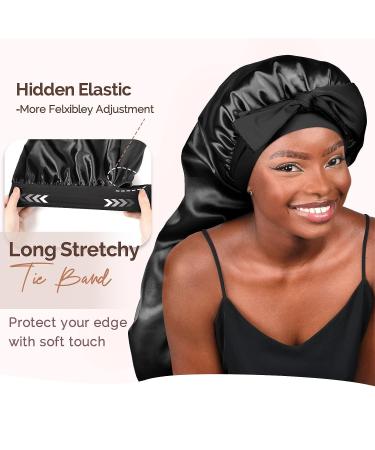 YANIBEST Silk Bonnet for Sleeping | Braid Bonnet for Long Hair | Tie Band Bonnet for Black Women | Curly Hair Locs | Large Black - Buy Online on GoSupps.com