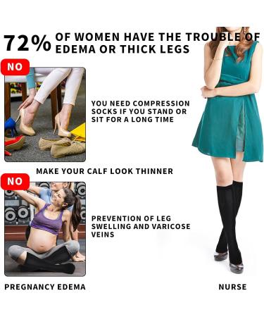 Compression Socks 2 Pairs for Women and Men - 20-25 mmHg Knee High Varicose Veins Stockings for Running, Travel, Nursing, Pregnancy - L/XL - Buy Online on GoSupps.com