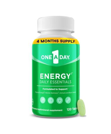 One A Day Energy Daily Essentials Multivitamin Energy Supplement to Support Mental Alertness and Immune Health with Vitamins A C D E Zinc and Caffeine 120 Count 120 Count (Pack of 1)