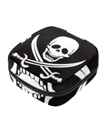 Pirate flag black and white women's napkin storage bag menstrual pad bag portable menstrual cup pocket with zipper for teenagers girls women women
