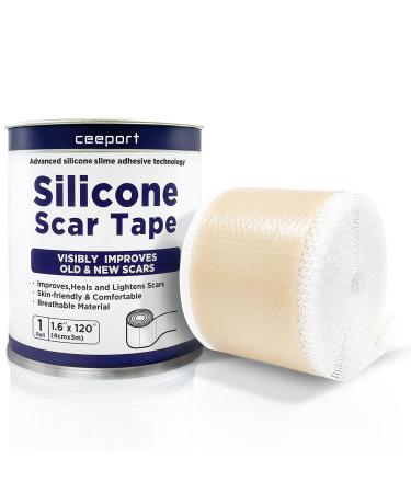 Silicone Scar Tape for Scar Away(1.6"x120"),Highly Comfortable and Reusable Silicone Scar Sheets, Medical Silicone Scar Strips for Tummy Tuck,C-Section, Surgery, Burn, Keloid, Acne