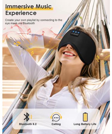 LC-dolida Bluetooth Sleeping Mask with Adjustable Sleep Headphones - Zero Eye Pressure, 10-14 Hours Playtime - Includes 2 Soft Foam Earplugs - Ideal for Travel, Sleep, and Nap - Ink-black - Buy Online on GoSupps.com