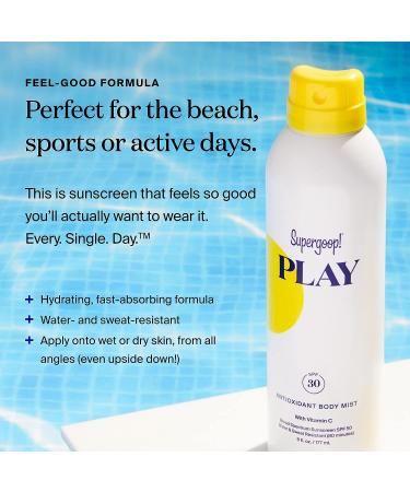 Supergoop! PLAY SPF 30 Antioxidant Body Mist with Vitamin C - 6 fl oz | Reef-Friendly Sunscreen Spray for Sensitive Skin | Clean Ingredients for Active Days - Buy Online on GoSupps.com