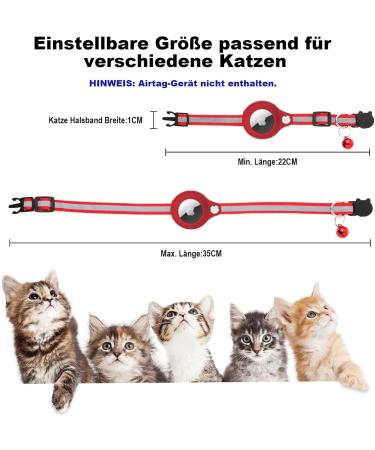 Mouyou Airtag Cat Neck Band Reflective Adjustable Nylon Collar with Bell & Safety Clasp | Safe Tracking for Cats (22-34cm Red) - Buy Online on GoSupps.com