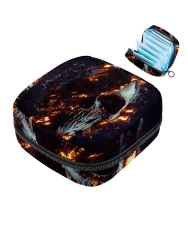 Dark -black skull luminous flames women binding storage bag menstrual bag portable menstrual cup pocket with zipper for teenagers girls women women