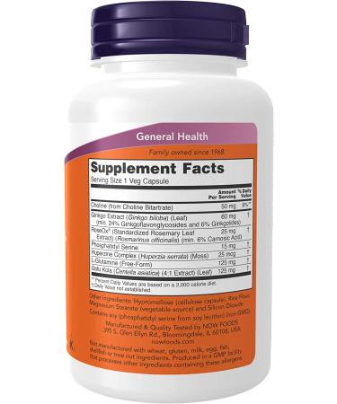 NOW Foods Supplements, Brain Elevate™, Featuring Ginkgo Biloba, RoseOx® and Phosphatidyl Serine, 120 Veg Capsules - Buy Online on GoSupps.com