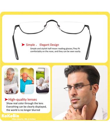 KoKoBin Half Reading Glasses 2 Pairs Black+Gunmetal 2.50 Spring Hinge Metal Frame Readers for Men and Women - Buy Online on GoSupps.com