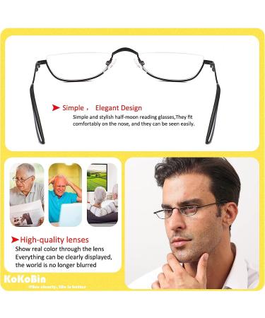 KoKoBin 2 Pairs Half Rim Metal Frame Reading Glasses 1.75 for Men and Women - Black+Gunmetal - Buy Online on GoSupps.com