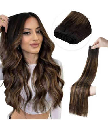 LAAVOO OMBRE REAL HAIR TREENS to sew brown extensions Tressen real hair darkest brown balayage light brown Sew in hair extensions real hair treat smooth 100 grams #2/8/2 55cm 1.14 #2/8/2