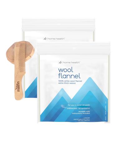 Wool Flannel 12"X18" - Prime Thick Weave 100% White Wool For Castor Oil Packs Reusable & Ecological Bundle With Wooden Comb Ethically Sourced Cruelty-Free Pack Of 2