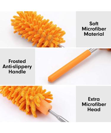 Microfiber Duster Kit - Hand Washable with 2 Replaceable Heads | Extendable Pole | Detachable for Home, Office, Car, Window, Furniture | Bright Orange - Buy Online on GoSupps.com