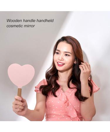 Uonlytech Heart-Shaped LED Makeup Mirror with Wooden Handle - Portable Handheld Cosmetic Mirror for Women - Buy Online on GoSupps.com