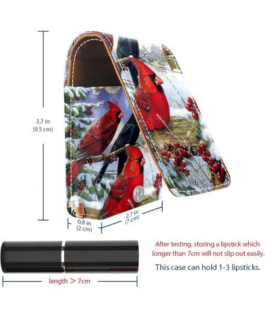 Leather Lipstick Case Organizer with Mirror - Mini Lipstick Holder Bag | Winter Red Bird Design - Buy Online on GoSupps.com