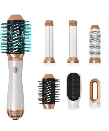 6 in 1 Hair Dryer Brush  Detachable Blow Dryer Brush  2023 Hair Styling Tools Set Negative Ionic Hair Dryer with Hair Curlers  Hot Air Brush  Round Brush  Hair Straightener Brush  Brush Blow Dryer