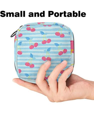 Portable Storage Bags for Women's Bandages & Menstrual Products - Red Cherries & Pastel Blue Stripes - Ideal for School & Office - Buy Online on GoSupps.com