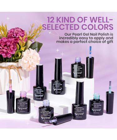 SUPWEE Pearl Gel Nail Polish Set - 12 Colours Glitter Shimmer Mermaid Pearlescent Shell Spiral Effect Kit - Buy Online on GoSupps.com