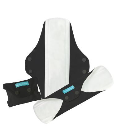Charlie Banana Reusable Feminine Pads - Comfortable Cloth Sanitary Menstrual Pads 3 Piece Regular Black