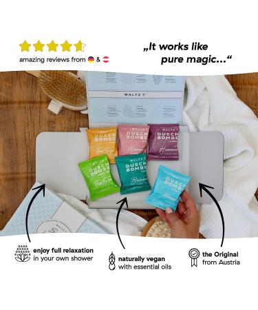 WALTZ 7 Shower Bomb Set - 6 Steamers with 6 Unique Scents | Made in Europe | Essential Oils for Spa Stress Relief | Perfect Gift for Her, Women, Men, Mom | Ideal for Home and Travel - Buy Online on GoSupps.com