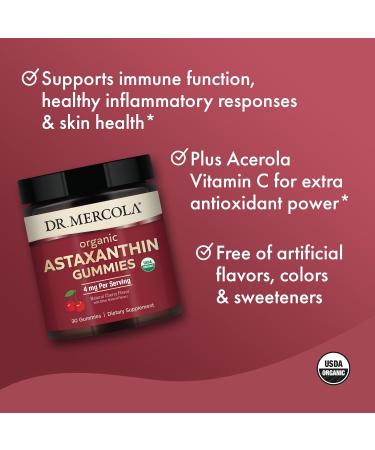 Buy Dr. Mercola Organic Astaxanthin Gummies - 30 Servings (4 mg each) | Immune Support Dietary Supplement | Certified Organic & Non-GMO - Buy Online on GoSupps.com